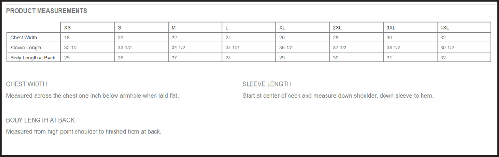 Pullover Sizing Guide