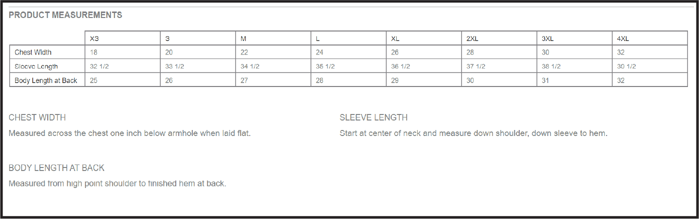 Pullover Sizing Guide