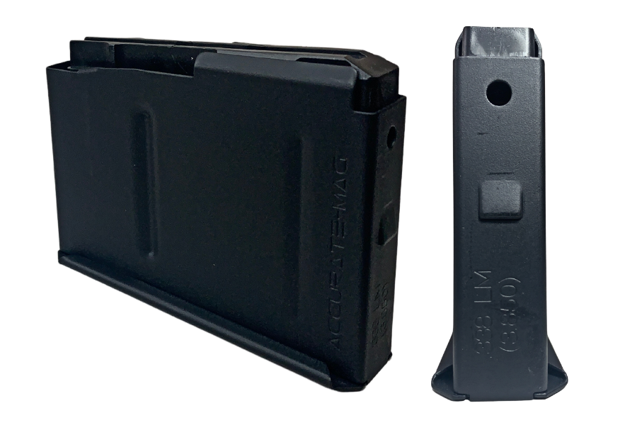 Side and back view of 338LM 3.850 AICS 3 round magazine.